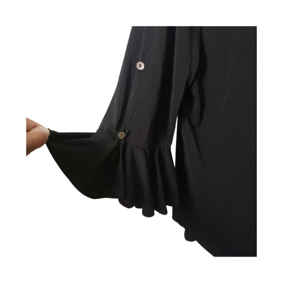CT2285 Green Envelope Black Bell Sleeve Blouse M - Picture 4 of 6